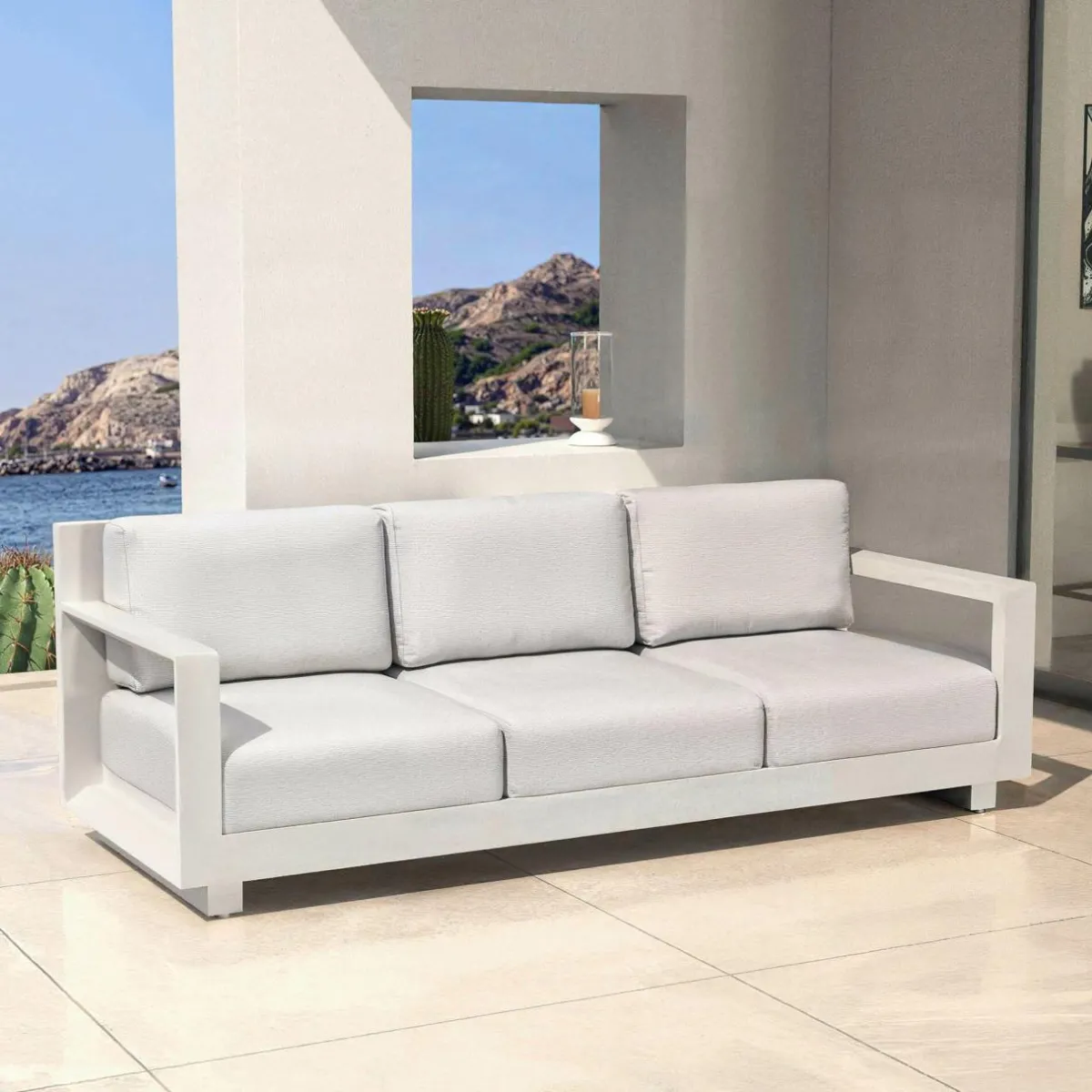 MOBELLIA Canapé de jardin en aluminium 3 places Elba Blanc et gris clair Blanc - Gris Clair