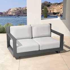MOBELLIA Canapé de jardin en aluminium 2 places Elba Gris anthracite et gris clair Anthracite - Gris Clair