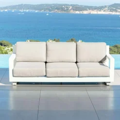 MOBELLIA Canapé de jardin en aluminium 3 places Elba Blanc et taupe Blanc - Taupe Clearance
