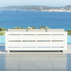 MOBELLIA Canapé de jardin en aluminium 3 places Elba Blanc et taupe Blanc - Taupe Clearance