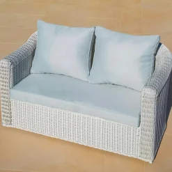 MOBELLIA Canapé de jardin en résine tressée 2 places Calvi Blanc et gris clair Tressé Blanc - Gris clair Best