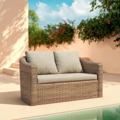 MOBELLIA Canapé de jardin en résine tressée 2 places Calvi Sépia et taupe Tressé Sepia - Taupe New