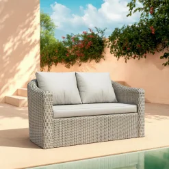 MOBELLIA Canapé de jardin en résine tressée 2 places Calvi Gris clair Tressé Gris - Gris clair Outlet