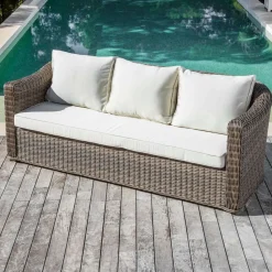 MOBELLIA Canapé de jardin en résine tressée 3 places Calvi Sépia et beige Tressé Sepia - Beige New
