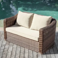 MOBELLIA Canapé de jardin en résine tressée 2 places Calvi Sépia et beige Tressé Sepia - Beige New