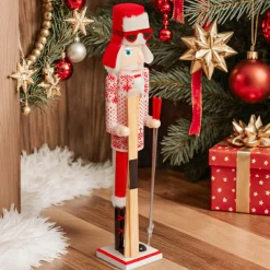 JJA Casse-noisette en bois (H60 cm) Henri en ski et blanc Rouge Sale