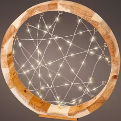 KAEMINGK Cercle lumineux à piles 60 LED (D24 cm) Astre en Blanc chaud Bois Discount