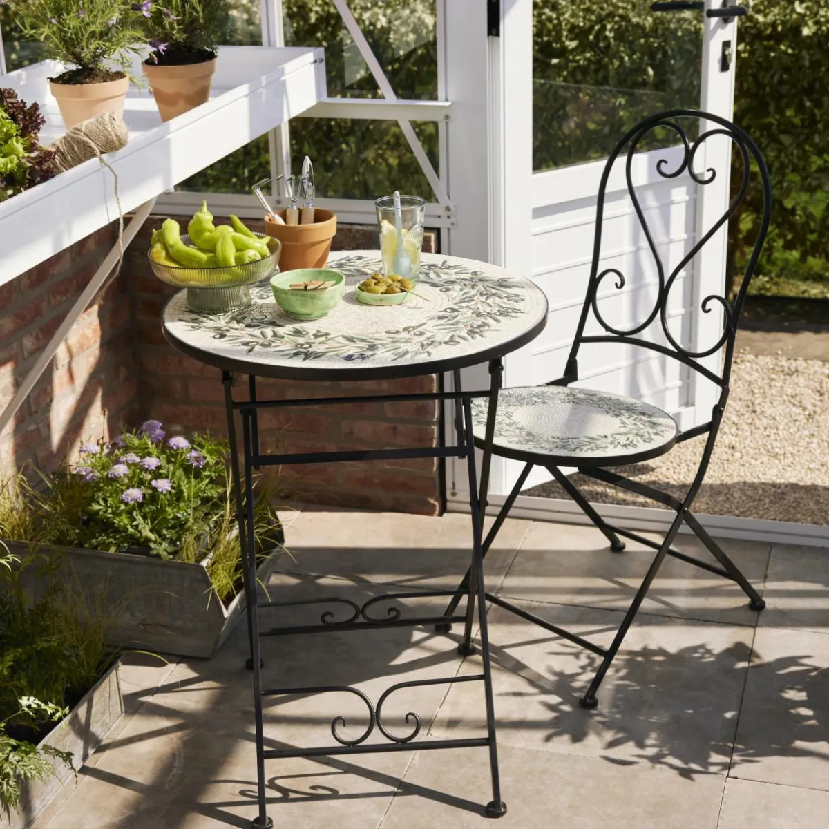 EMINZA Chaise bistrot pliable en mosaïque Athènes Beige New