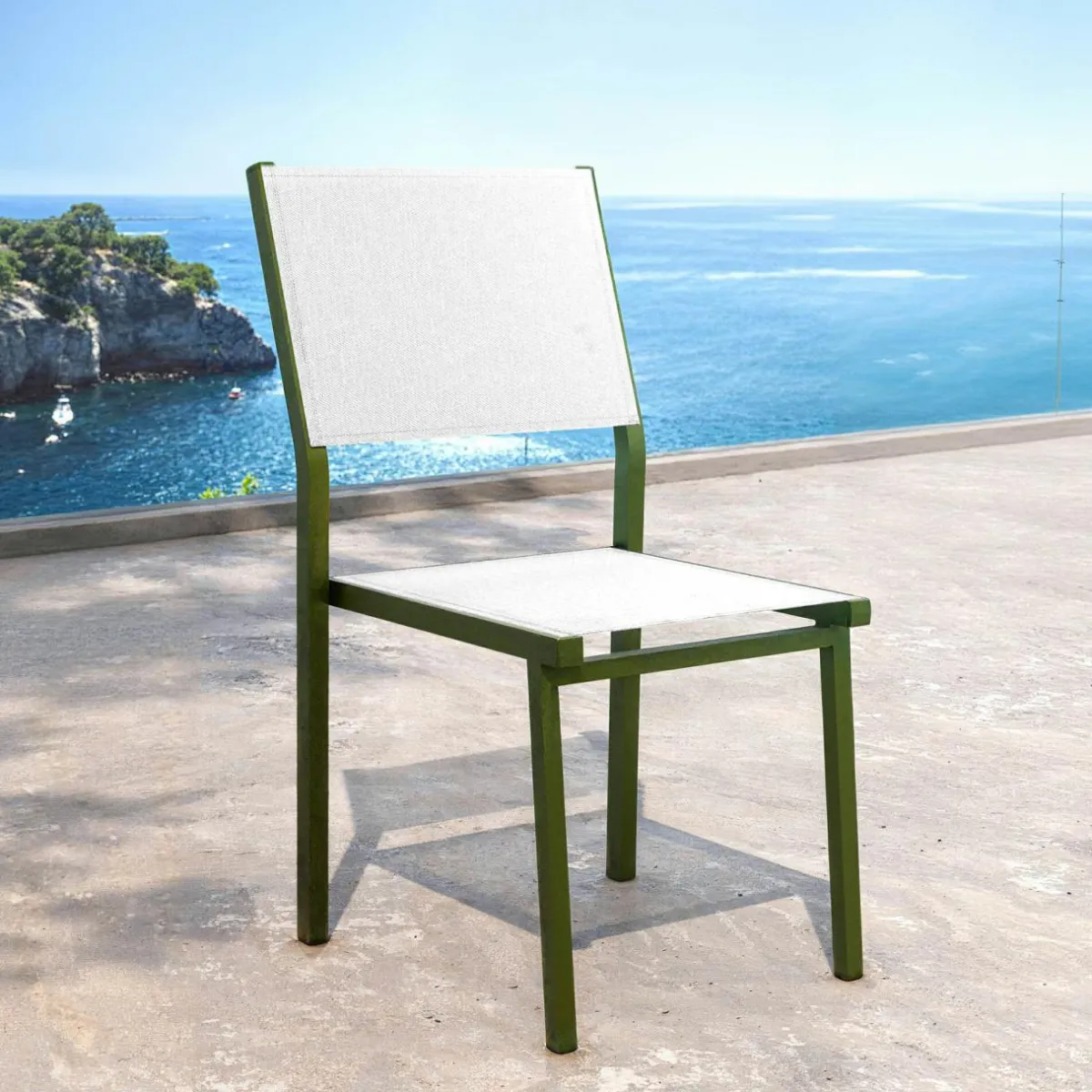 MOBELLIA Chaise de jardin aluminium empilable Murano Vert olive Outlet