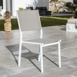 MOBELLIA Chaise de jardin aluminium empilable Murano Blanc et Taupe New