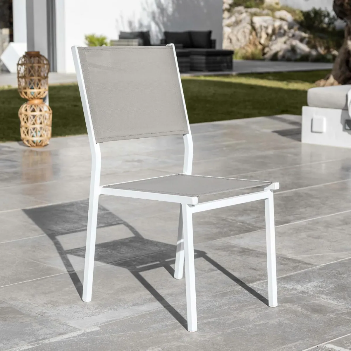 MOBELLIA Chaise de jardin aluminium empilable Murano Blanc et Taupe New