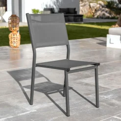 MOBELLIA Chaise de jardin aluminium empilable Murano Gris Anthracite Clearance