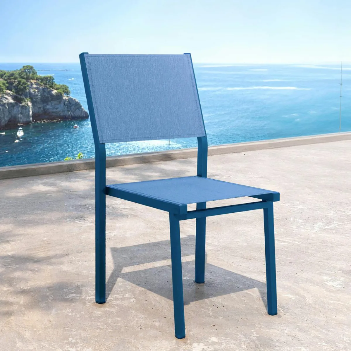 MOBELLIA Chaise de jardin aluminium empilable Murano Bleu pétrole