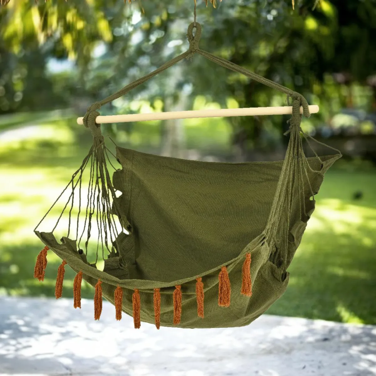 #N/A Chaise Hamac à suspendre à franges kaki Vert Hot