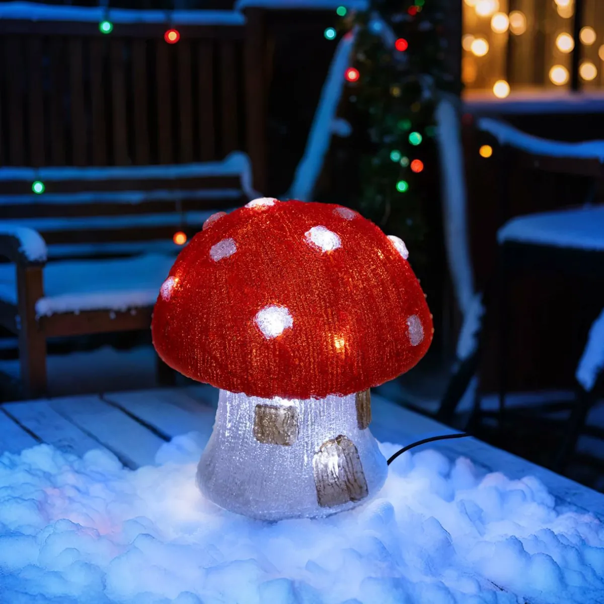 JJA Champignon lumineux solaire 30 LED (H21 cm) Forêt magique Blanc froid Rouge Hot