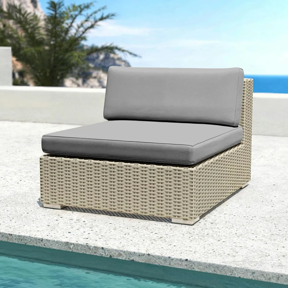 MOBELLIA Chauffeuse de jardin en résine tressée Palma Gris et anthracite Tressé Gris - Anthracite Best