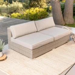 MOBELLIA Chauffeuse de jardin en résine tressée 2 places Palma Gris et taupe Tressé Blanc - Taupe