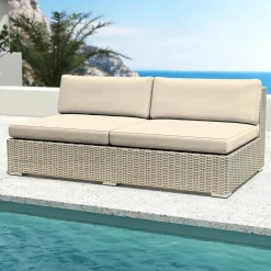 MOBELLIA Chauffeuse de jardin en résine tressée 2 places Palma Gris et beige Tresse Gris - Beige Sale