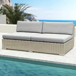 MOBELLIA Chauffeuse de jardin en résine tressée 2 places Palma Gris Tresse Gris - Gris Hot