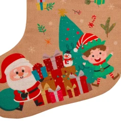 JJA Chaussette de Noël en jute (H45 cm) Lutin et Père Noël Multicolore Outlet