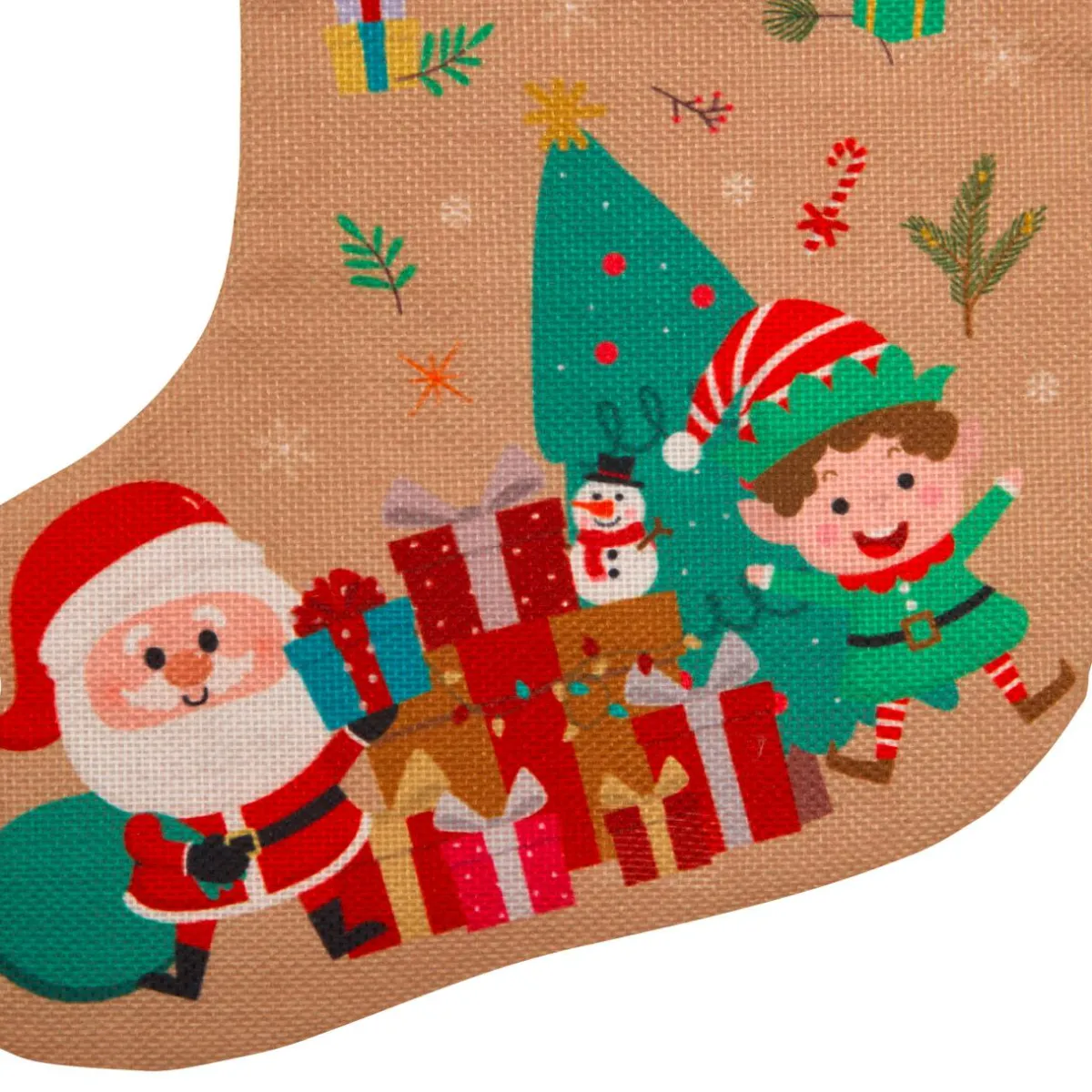 JJA Chaussette de Noël en jute (H45 cm) Lutin et Père Noël Multicolore Outlet