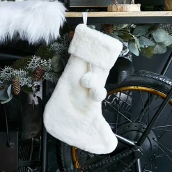 Feeric Lights & Christmas Chaussette de Noël (H45 cm) Fourrure et pompons Blanc Online