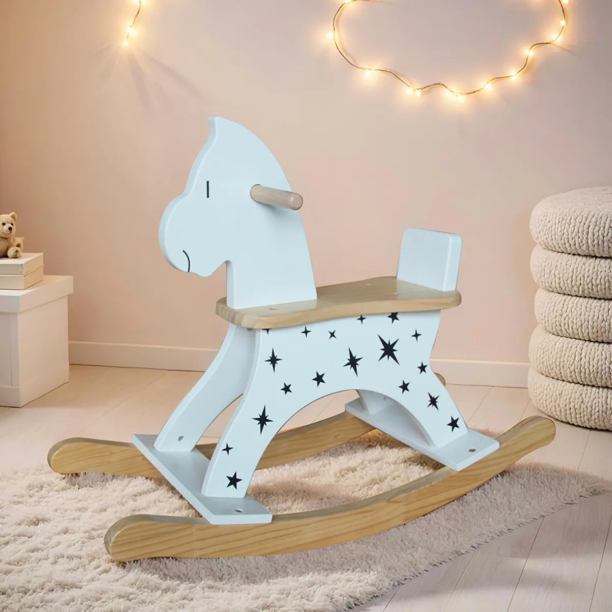 EMINZA Cheval à bascule bois (H53 cm) Stars Blanc Discount