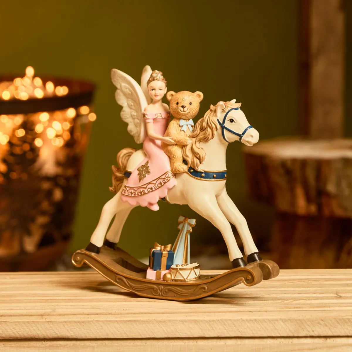 KAEMINGK Cheval à Bascule (H20 cm) Fée et ourson de Noël Beige Outlet