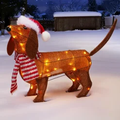 KOOPMAN Chien lumineux 40 LED (H43 cm) Gabriel le Teckel Marron Outlet