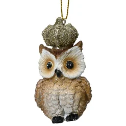 KAEMINGK Chouette de Noël à suspendre (H7 cm) Petit-Duc Roi pailletée Beige New