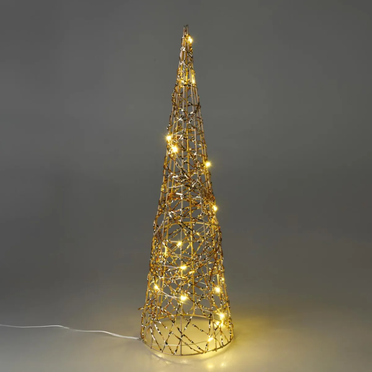 KOOPMAN Cône lumineux à piles 20 LED (H40 cm) Christmas et blanc chaud Or Hot