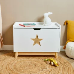 EMINZA Coffre à jouet avec couvercle enfant bois (H51 cm) Stars Blanc Discount