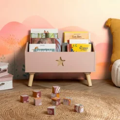 EMINZA Coffre à jouet ouvert enfant bois (H44 cm) Stars Rose Discount