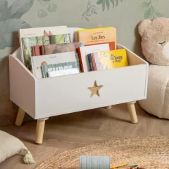 EMINZA Coffre à jouet ouvert enfant bois (H44 cm) Stars Blanc New