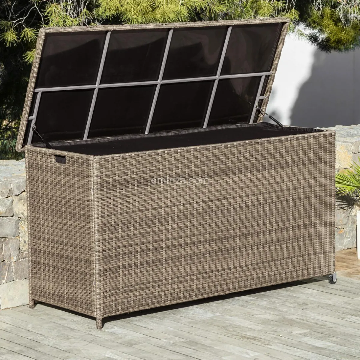 MOBELLIA Coffre de rangement extérieur en résine tressée Calvi Sepia Sépia Sale