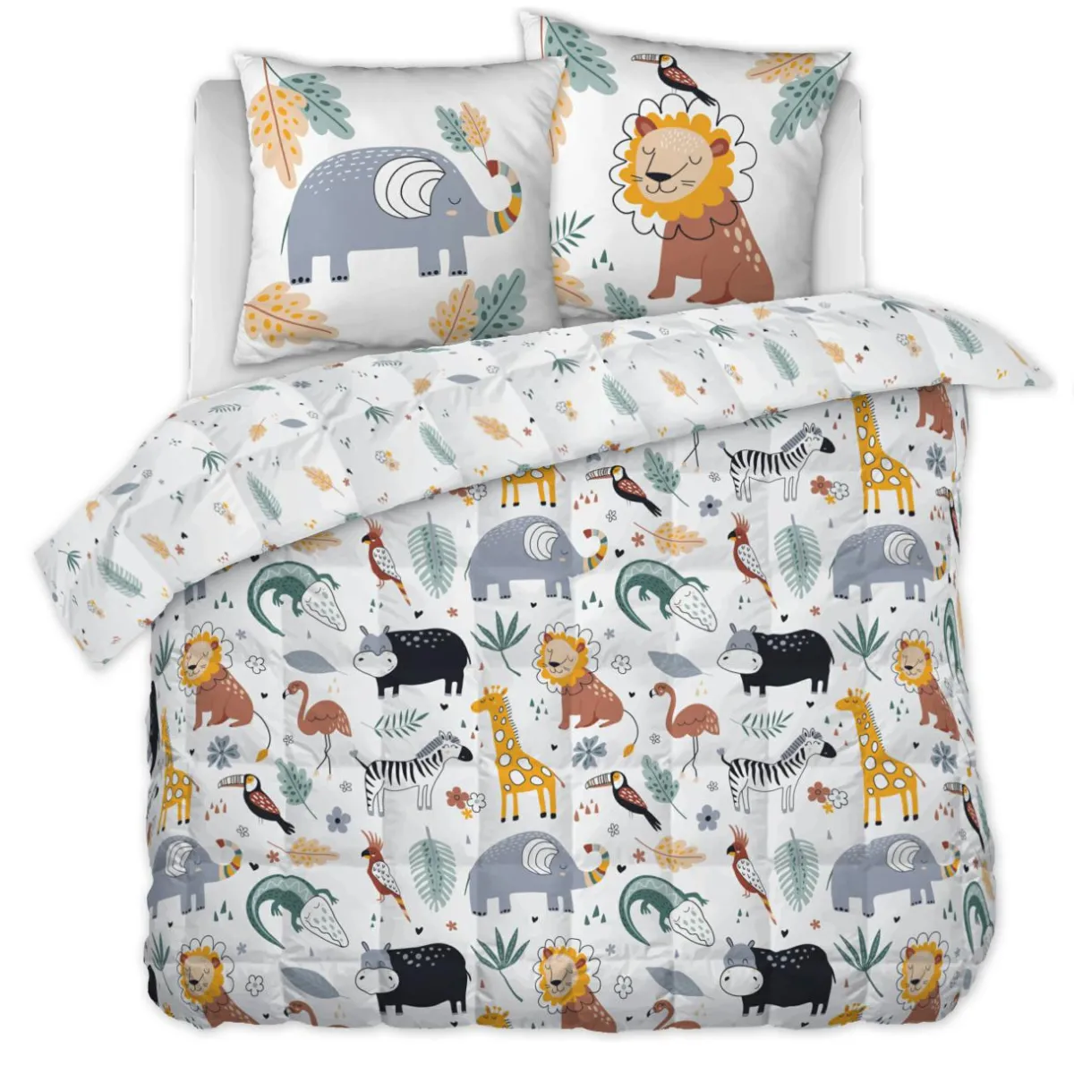 L'effet papillon Couette imprimée enfant coton et deux taies d'oreiller (240 x 220 cm) Savane Multicolore Hot