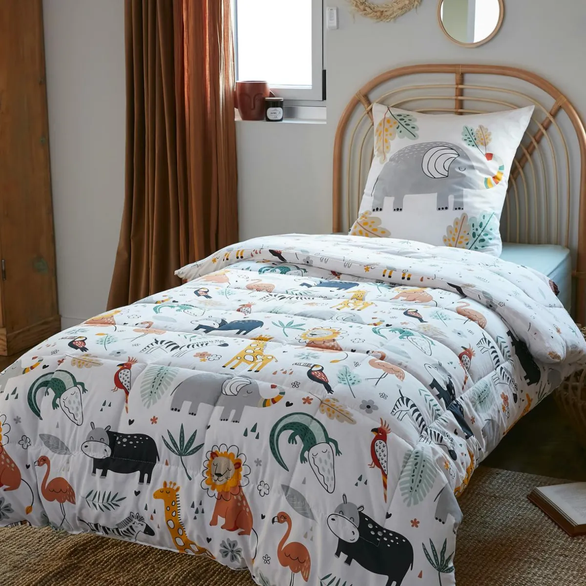 L'effet papillon Couette imprimée enfant coton et une taie d'oreiller (140 x 200 cm) Savane Multicolore New