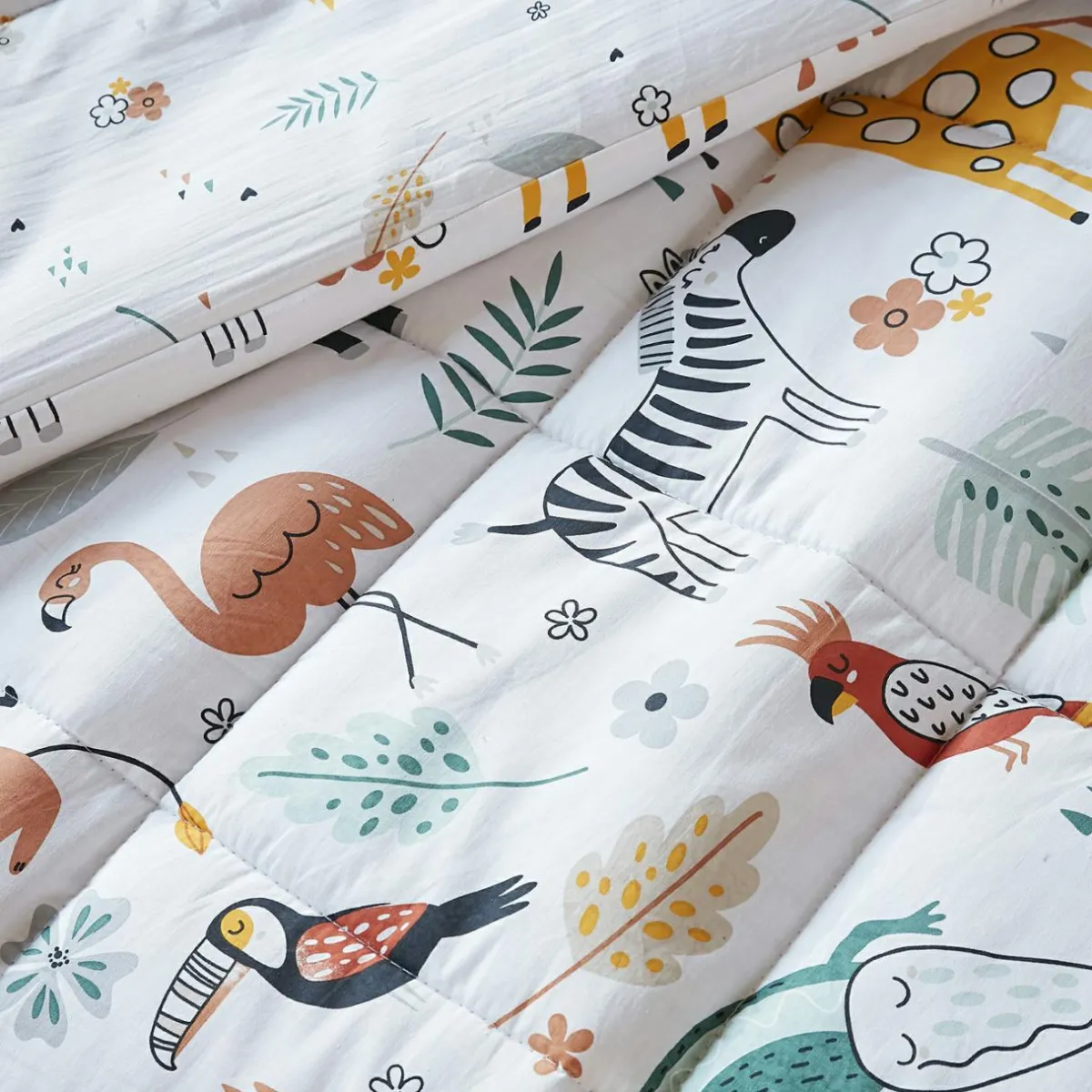 L'effet papillon Couette imprimée enfant coton et une taie d'oreiller (140 x 200 cm) Savane Multicolore New
