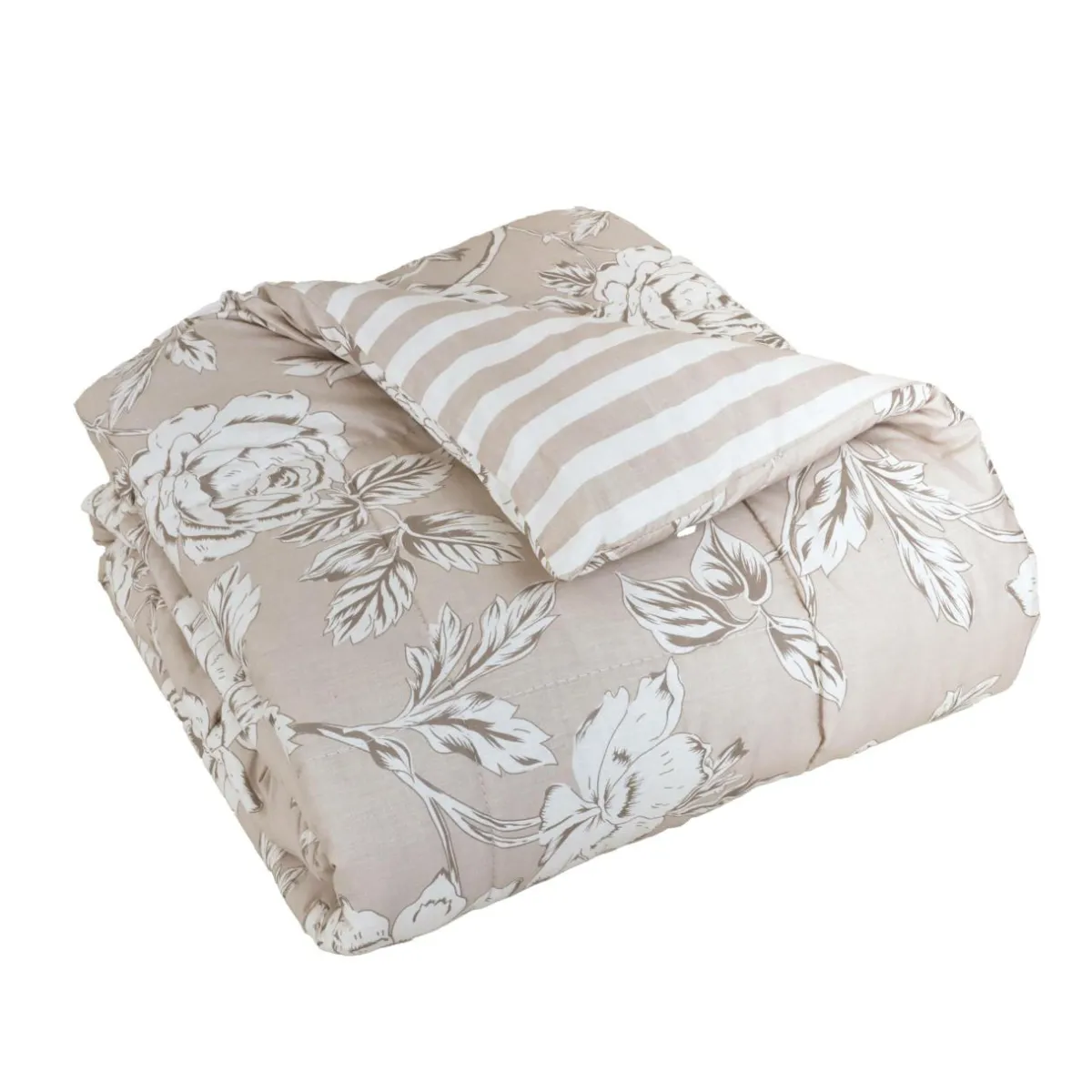 EMINZA Couette imprimée et deux taies d'oreiller coton (200 x 200 cm) Lara Beige Outlet