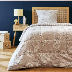 EMINZA Couette imprimée et une taie d'oreiller coton (140 x 200 cm) Lara Beige Best