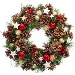 Feeric Lights & Christmas Couronne de Noël (D35 cm) Houx baies et étoiles Rouge Online
