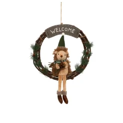 JJA Couronne de Noël (D33 cm) Welcome Hérisson Marron New