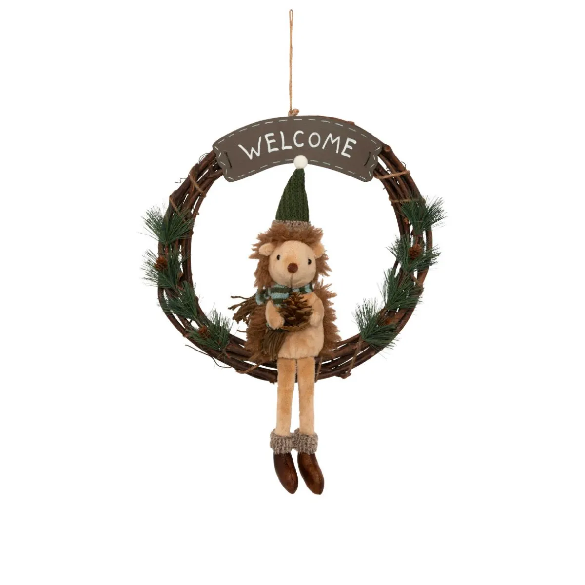 JJA Couronne de Noël (D33 cm) Welcome Hérisson Marron New