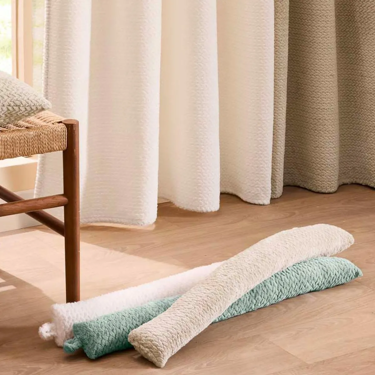 douceur d'intu017drieur Coussin bas de porte flanelle (80 x 10 cm) Flanela Ecru Discount