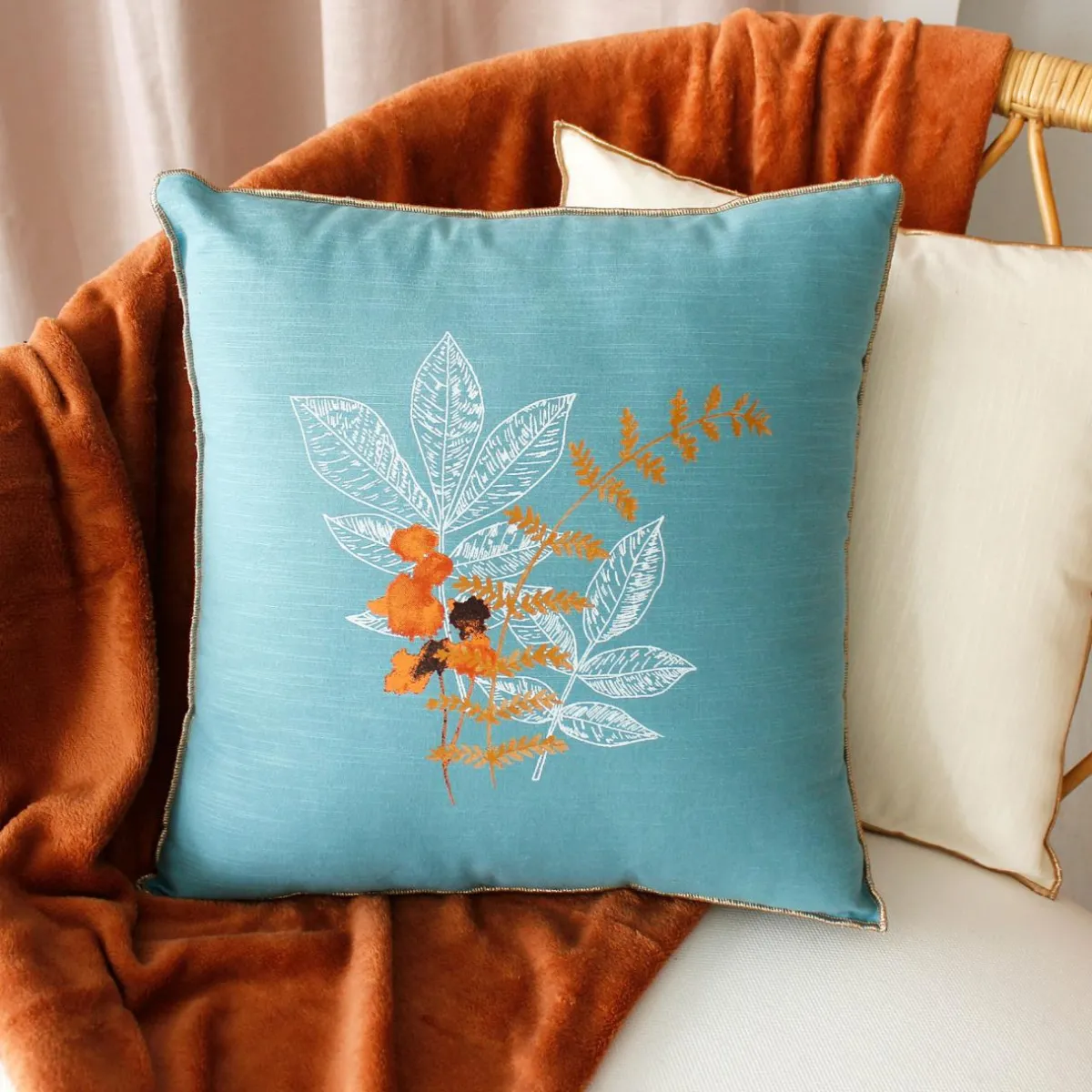 ENJOY HOME Coussin carré (40 cm) Vegetalis motif Bleu lagon Bleu clair Hot