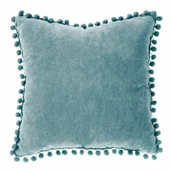 ATMOSPHERA Coussin carré (40 x 40 cm) Pompons Bleu canard Online