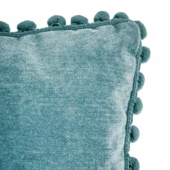 ATMOSPHERA Coussin carré (40 x 40 cm) Pompons Bleu canard Online