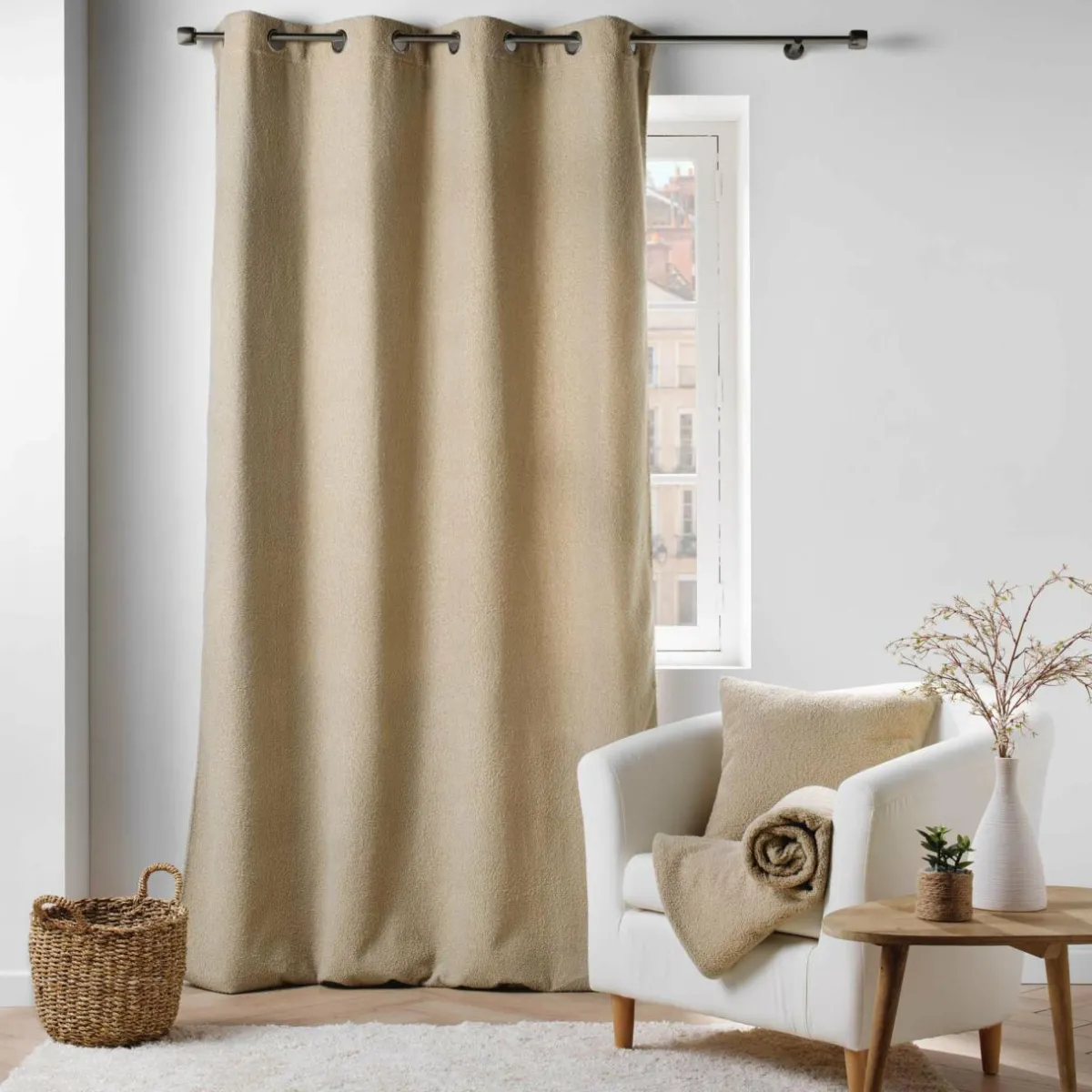 douceur d'intu017drieur Coussin carré bouclette (45 cm) Wooly Beige Discount
