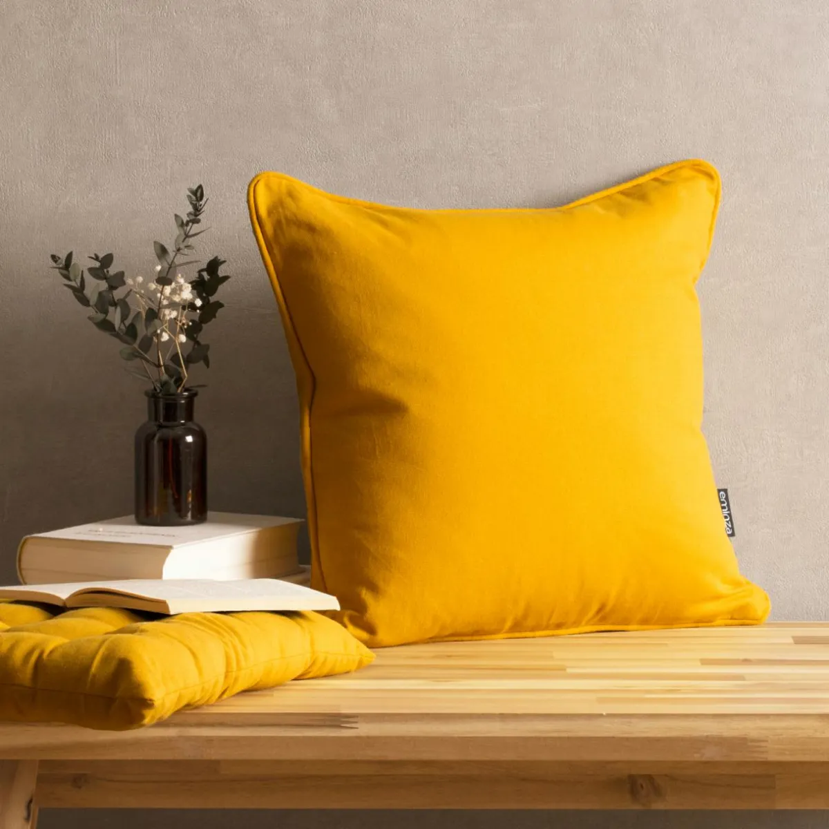 EMINZA Coussin carré coton (40 x 40 cm) Pixel Jaune moutarde Best