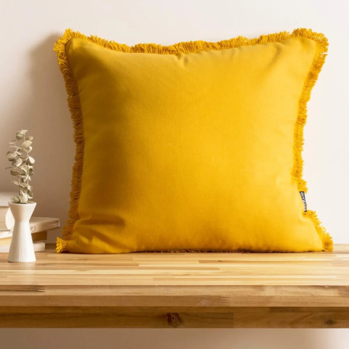 EMINZA Coussin carré coton (45 x 45 cm) Pixel franges Jaune moutarde Sale